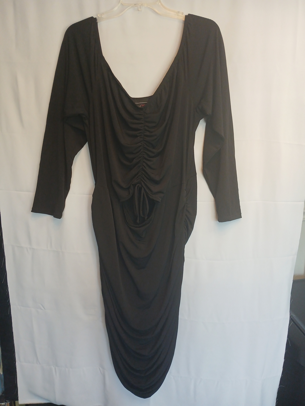 Black Ruched Cut Out Front Slinky Bodycon Midi Dress 3X NWOT